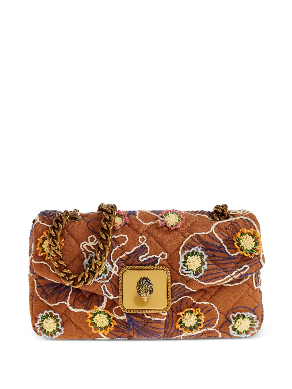 Kurt Geiger London floral-embellishment quilted shoulder bag - Brown