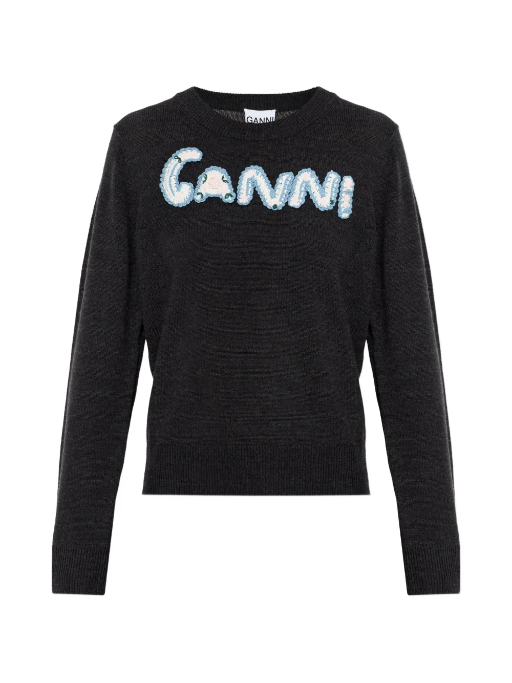 GANNI appliqué crew neck knitwear - Grigio