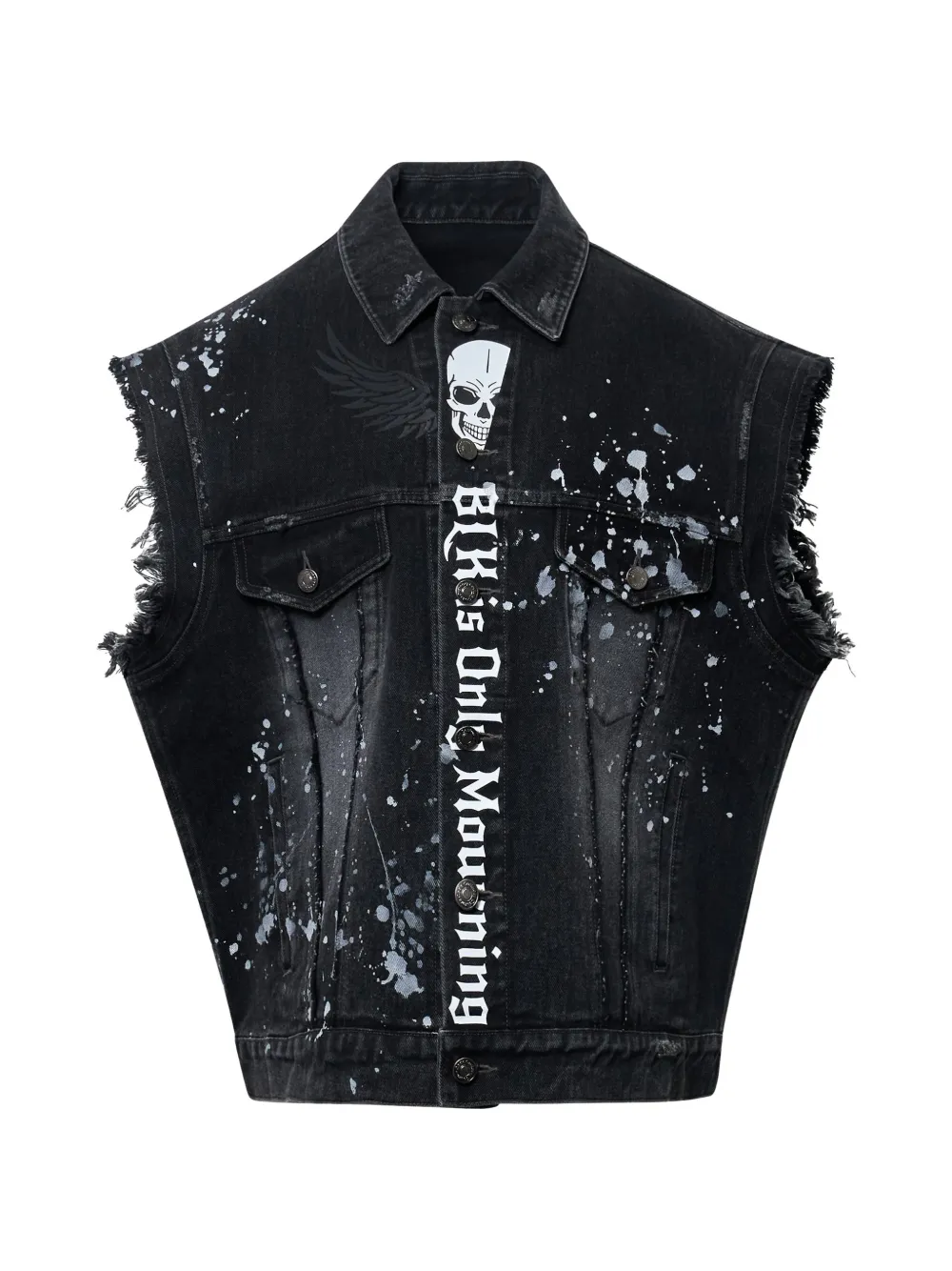 Ordinary Couture Code skull biker denim vest - Schwarz