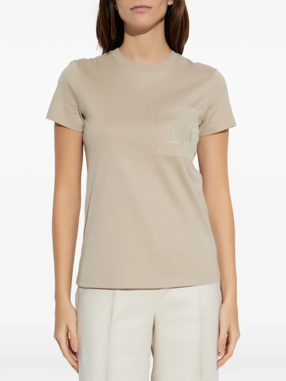 Max Mara T-shirt met geborduurd logo Beige