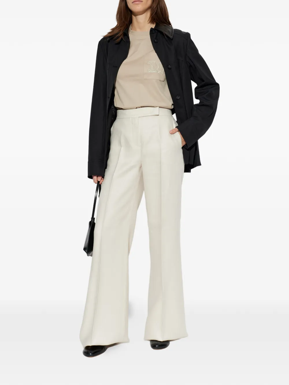 Max Mara T-shirt met geborduurd logo Beige