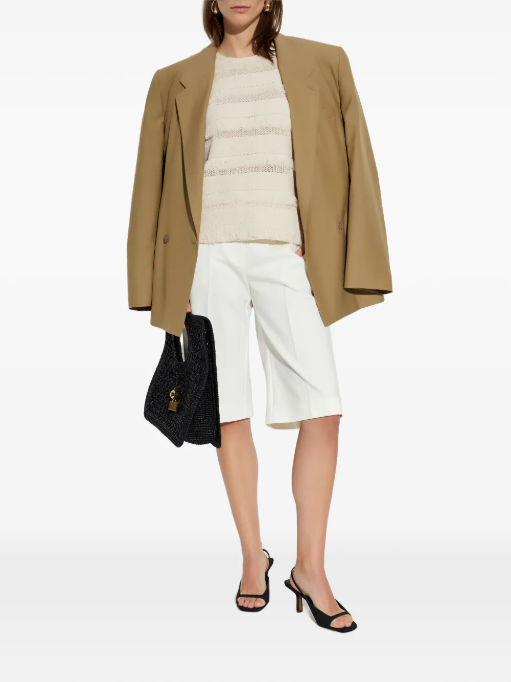 Max Mara Gebreide top met franje Beige
