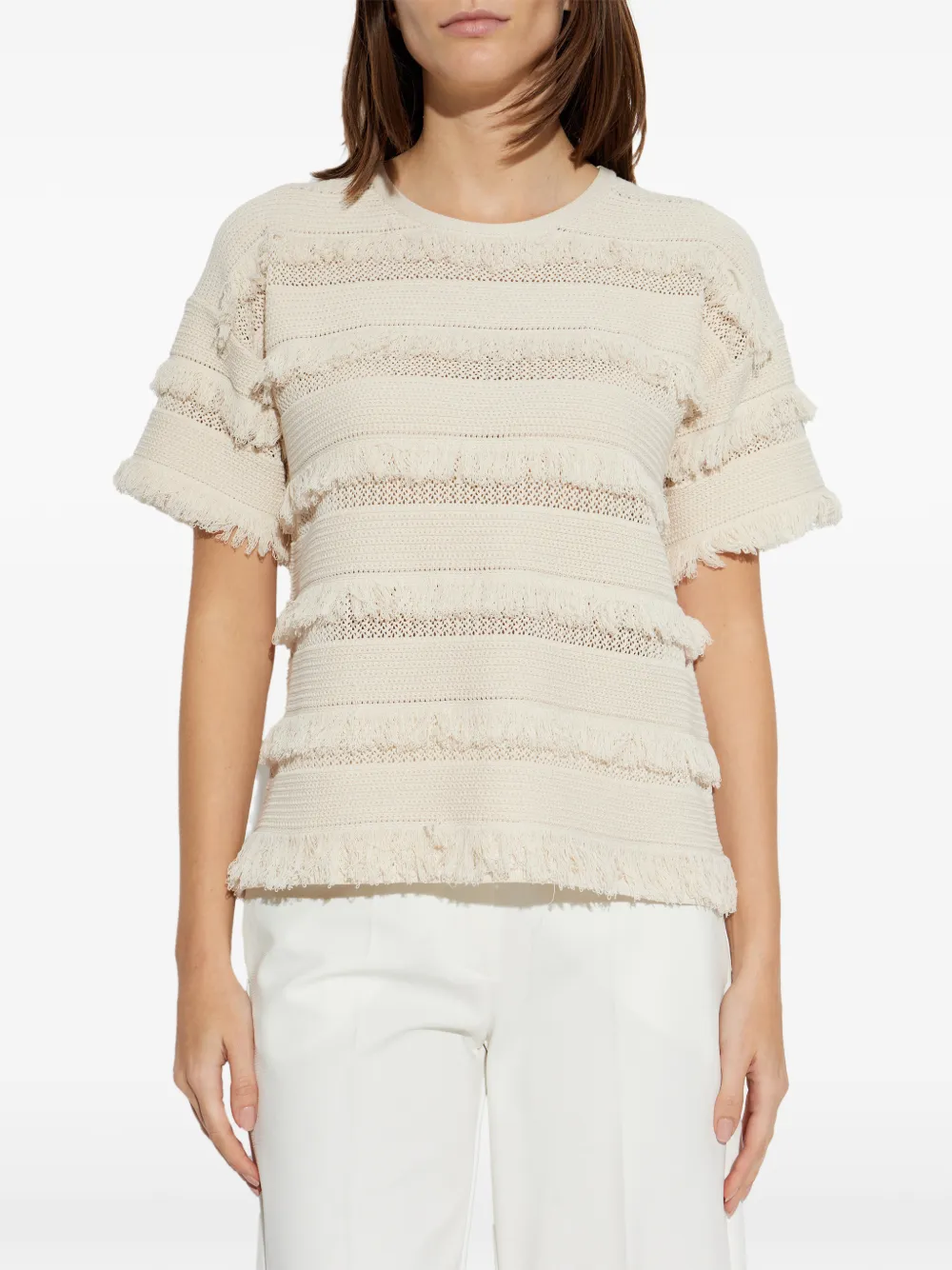 Max Mara Gebreide top met franje Beige