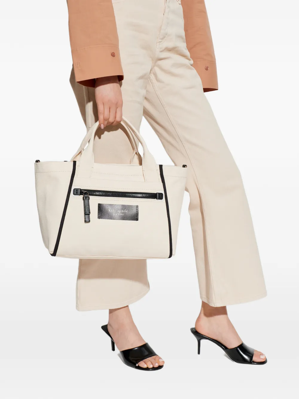 Kate Spade Dash ziped-pocket contrasting-trim tote bag - Toni neutri