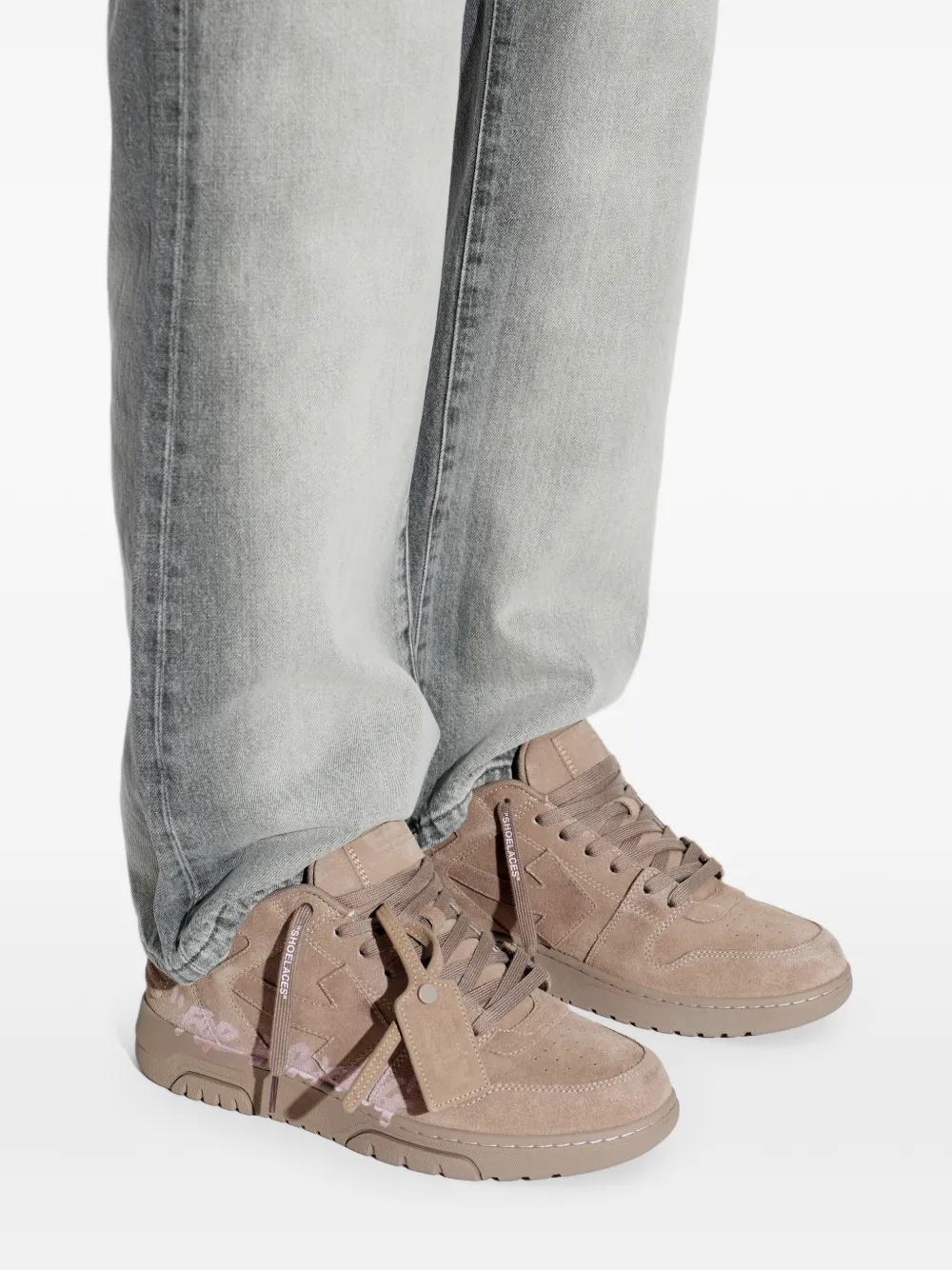 Off-White suede lace-up sneakers Beige