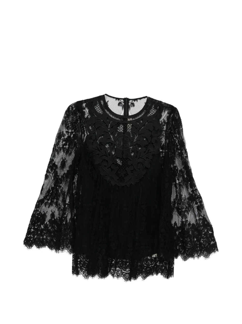Elie Saab Blusa in pizzo a fiori - Nero