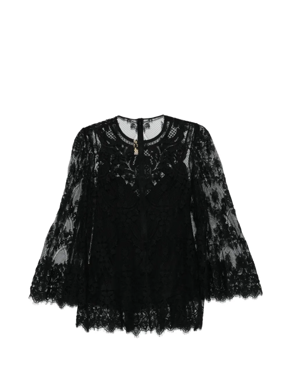 Elie Saab Shirt met bloemenkant Zwart