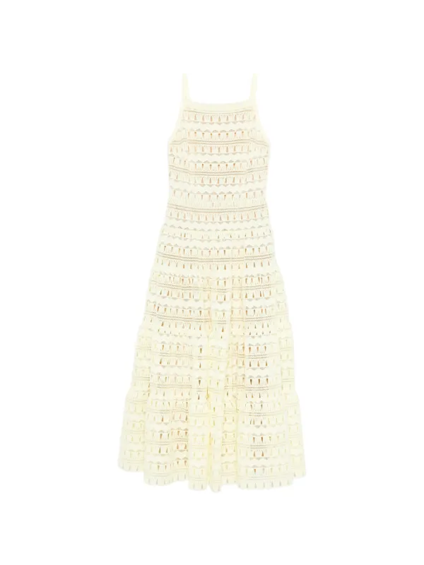 Elie Saab Lace Flared Midi Dress in Yellow