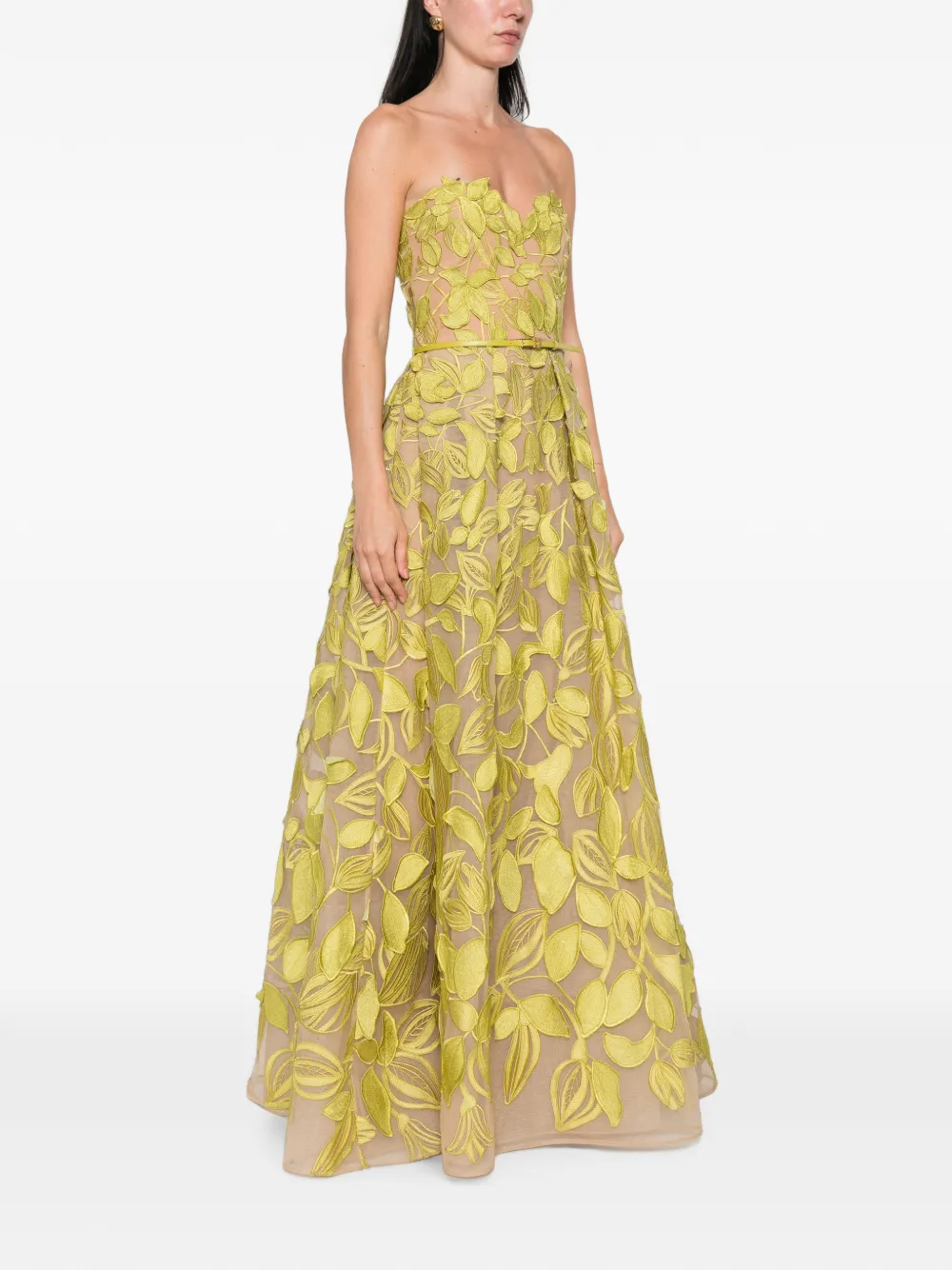 Elie Saab Strapless jurk met blad applicatie Groen