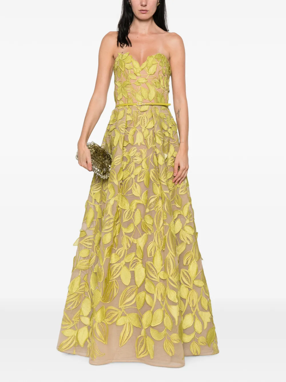 Elie Saab Strapless jurk met blad applicatie Groen