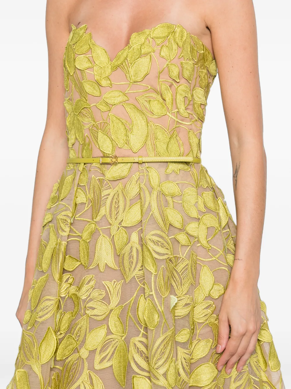 Elie Saab Strapless jurk met blad applicatie Groen