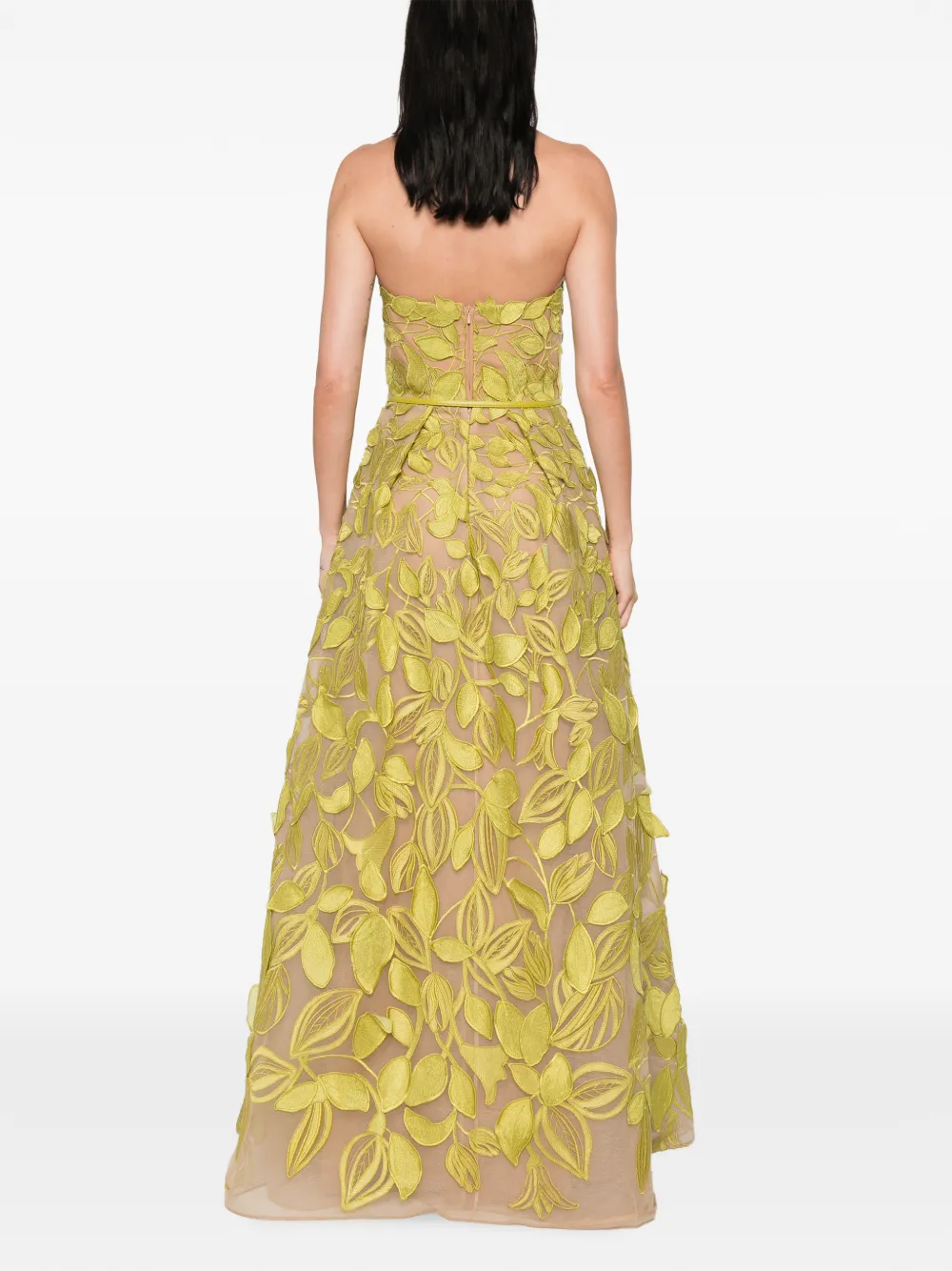 Elie Saab Strapless jurk met blad applicatie Groen