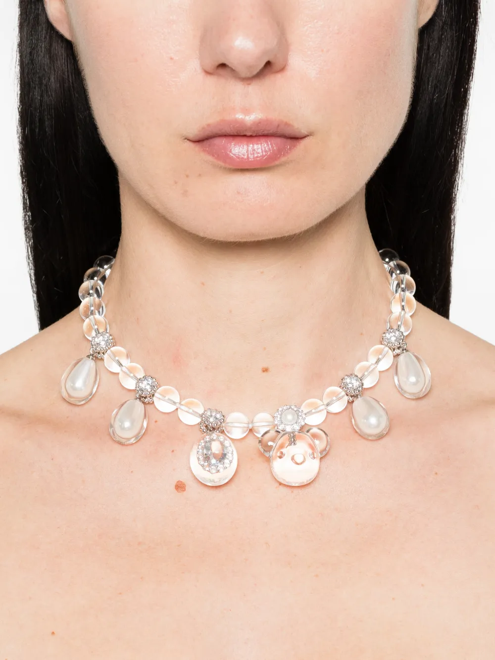  Yvmin Beaded Charm Necklace - Silver 
