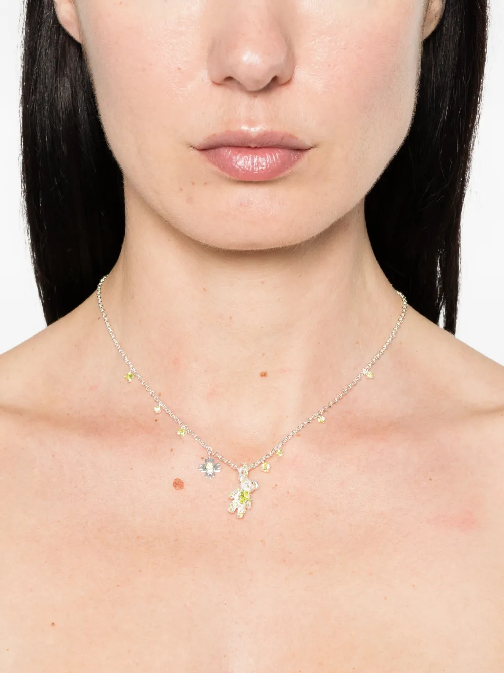  Yvmin Flower Bear-charm Necklace - Silver 