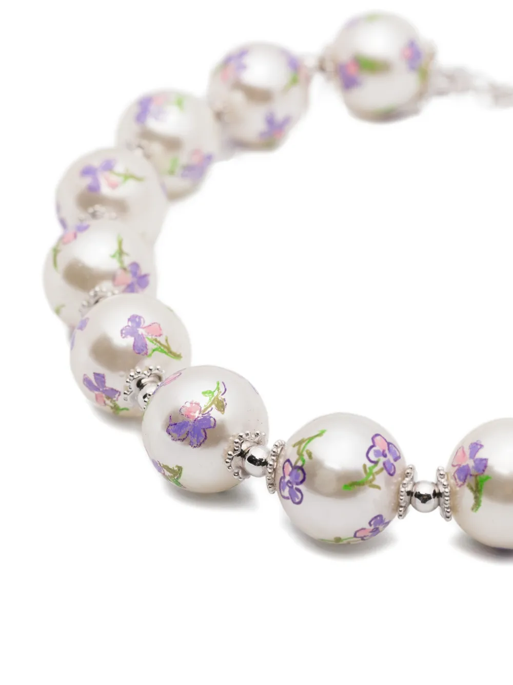  Yvmin Floral Beaded Necklace - Silver 
