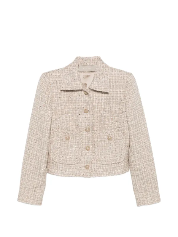 Elie Saab Buttoned Tweed Jacket in Neutrals