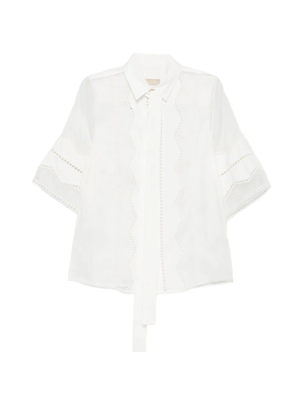 Elie Saab Neck-tie Long-sleeve Blouse In White