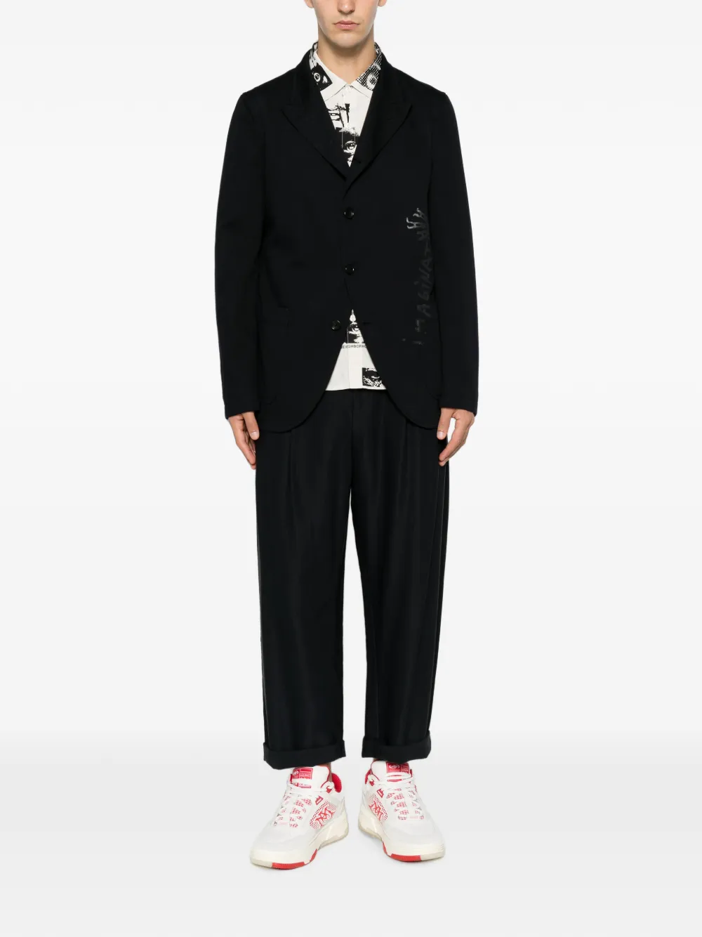 Comme Des Garçons Shirt Blazer met print en enkele rij knopen Blauw