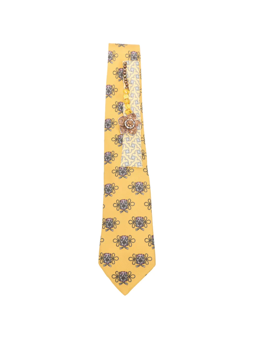 Pre-owned A.n.g.e.l.o. Vintage Upcycling X Stefania Bertoni Customised Hermès Beaded Flower Tie In Yellow