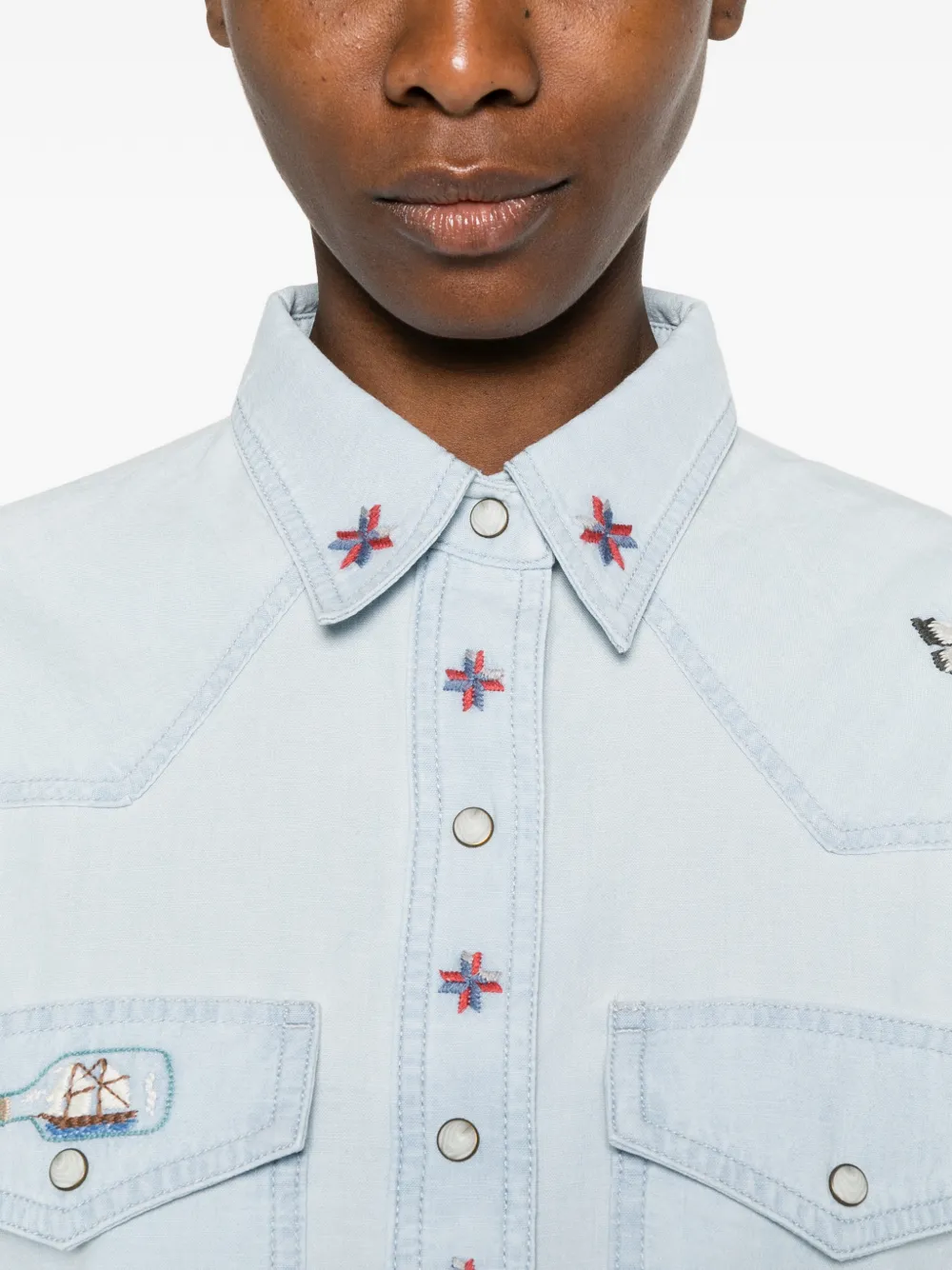 Filson Denim blouse met borduurwerk Blauw