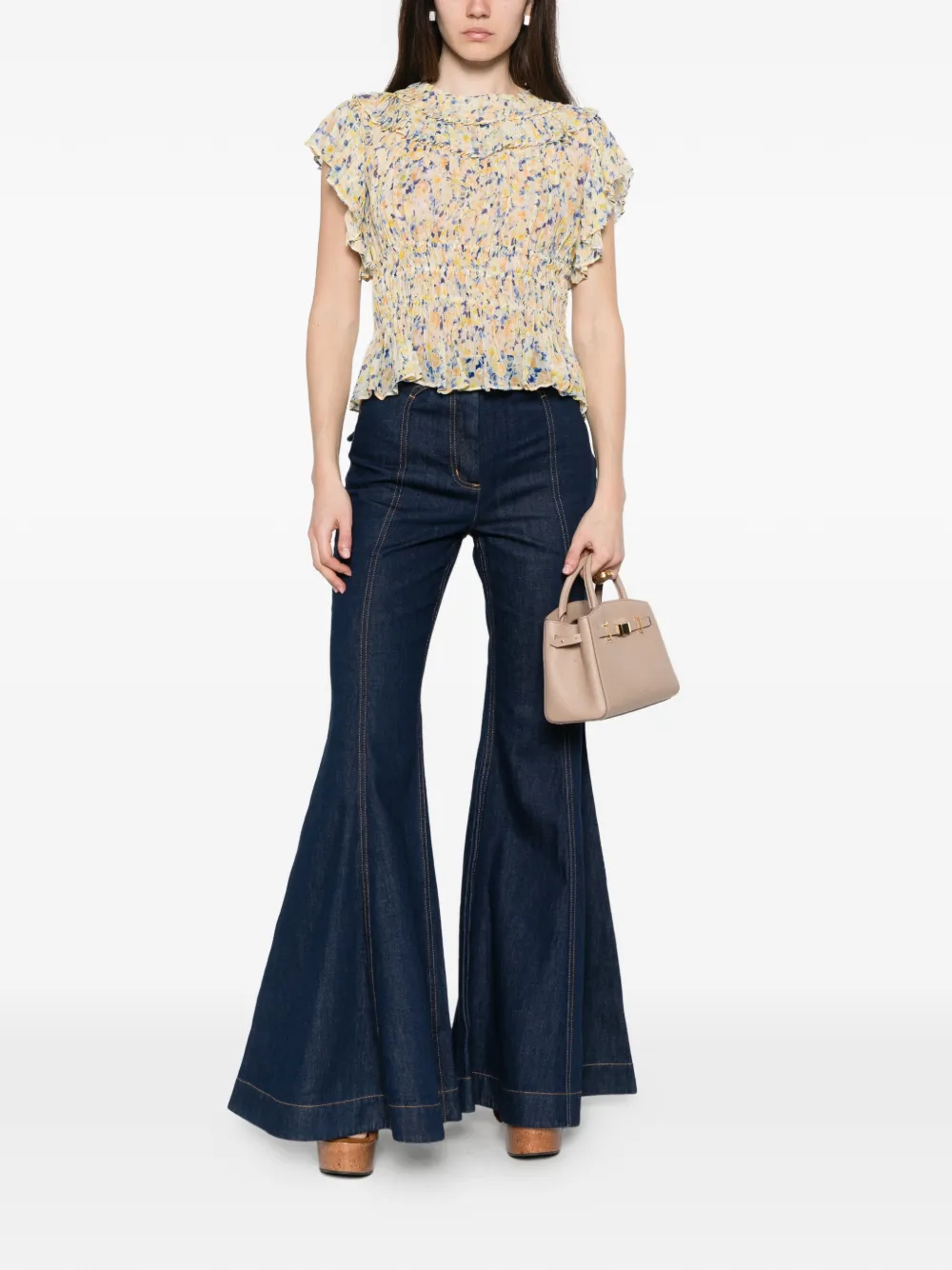 Ulla Johnson Athene blouse met ruches en bloemenprint Beige