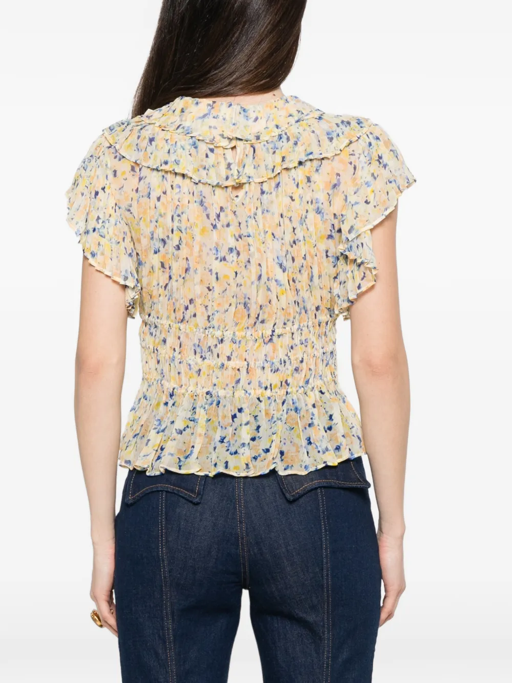 Ulla Johnson Athene blouse met ruches en bloemenprint Beige