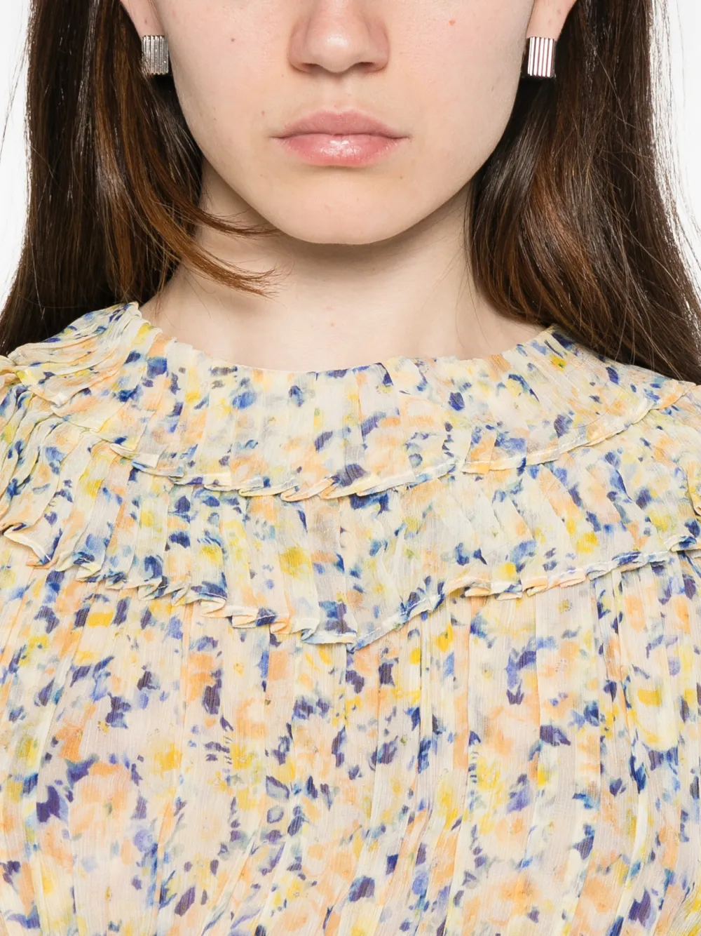 Ulla Johnson Athene blouse met ruches en bloemenprint Beige
