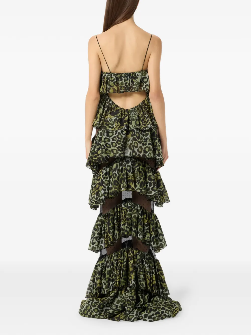 Blumarine Maxi-jurk met ruches en dierenprint Groen