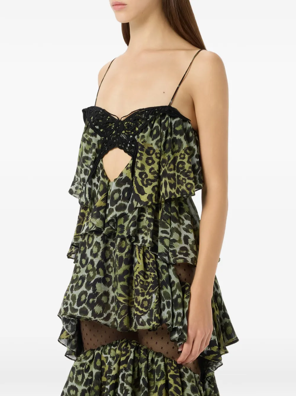 Blumarine Maxi-jurk met ruches en dierenprint Groen