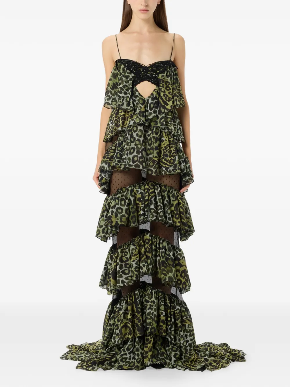 Blumarine Maxi-jurk met ruches en dierenprint Groen