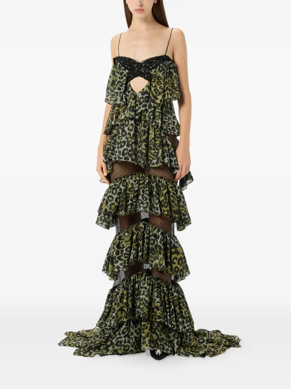 Blumarine Ruffled animal-print Maxi Dress | Green
