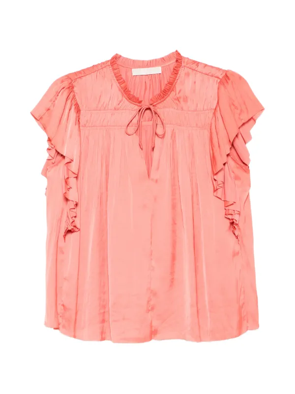 Ulla Johnson Agosta Ruffled Tie Top in Pink