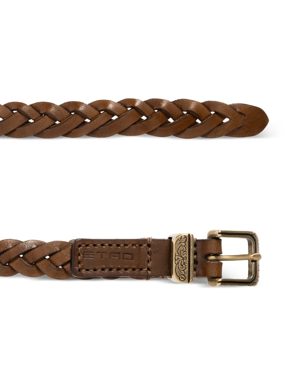 ETRO Leren riem met gevlochten detail Bruin