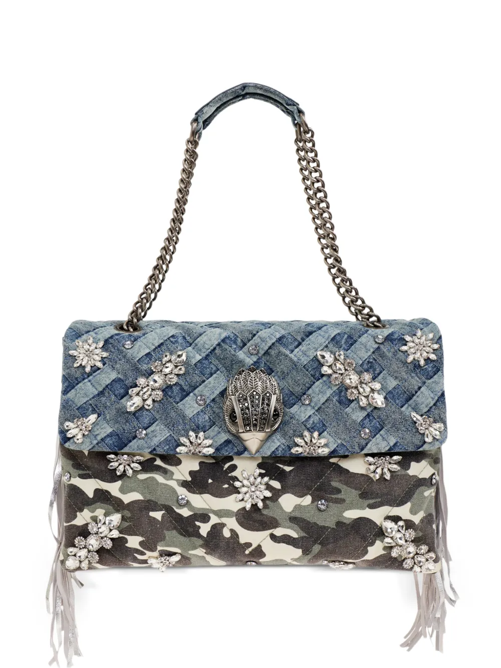 Kurt Geiger London Xxl Crystal camouflage crystal fringe shoulder bag - Blu