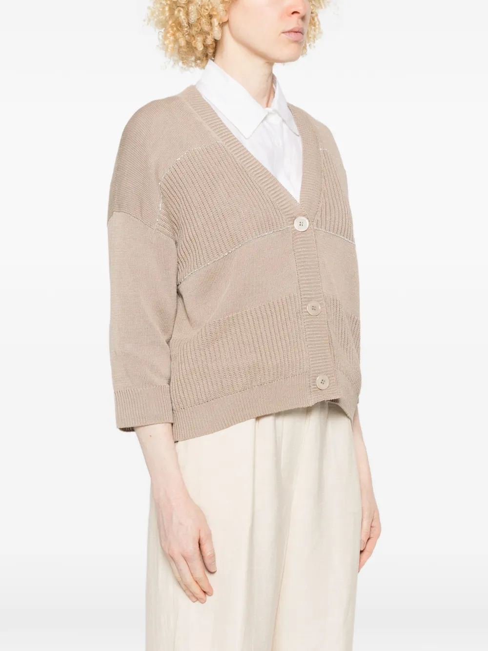  Peserico V-neck Ribbed Cardigan - Neutrals 
