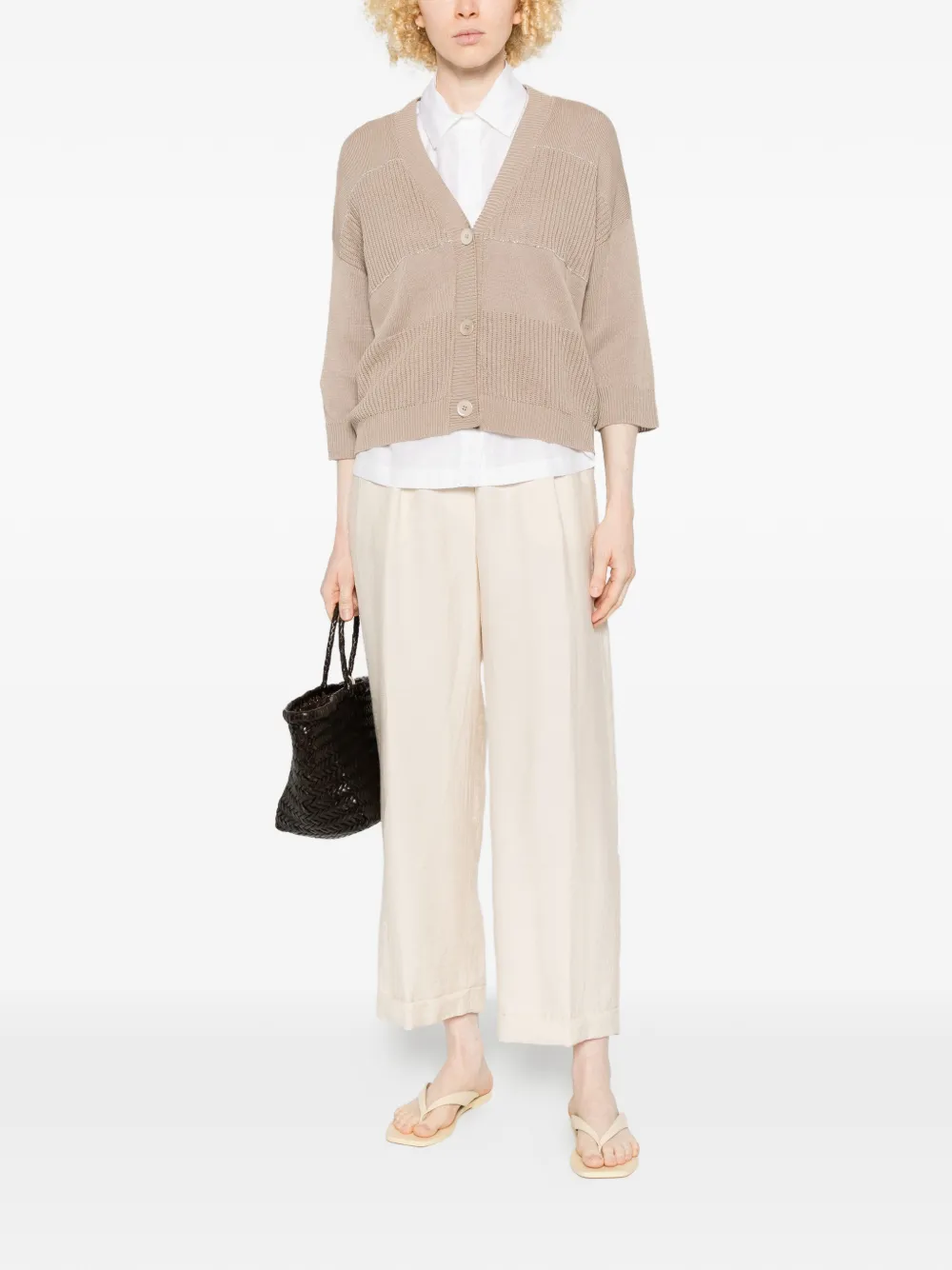  Peserico V-neck Ribbed Cardigan - Neutrals 