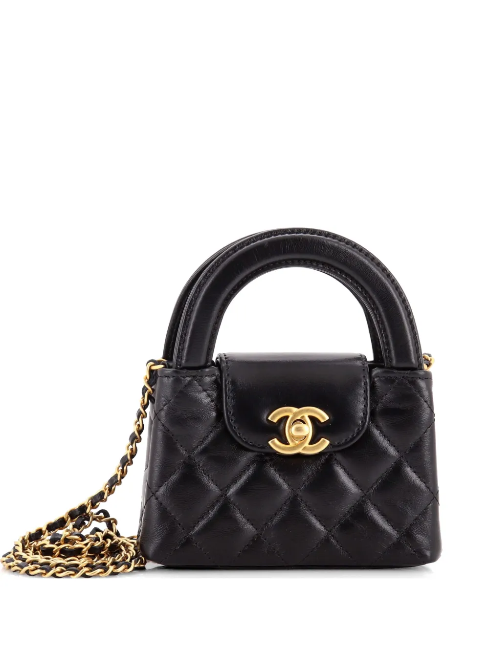 CHANEL Pre-Owned Kelly Top Handle Shopping Bag Quilted Shiny Aged Calfskin Nano crossbody bag - Nero