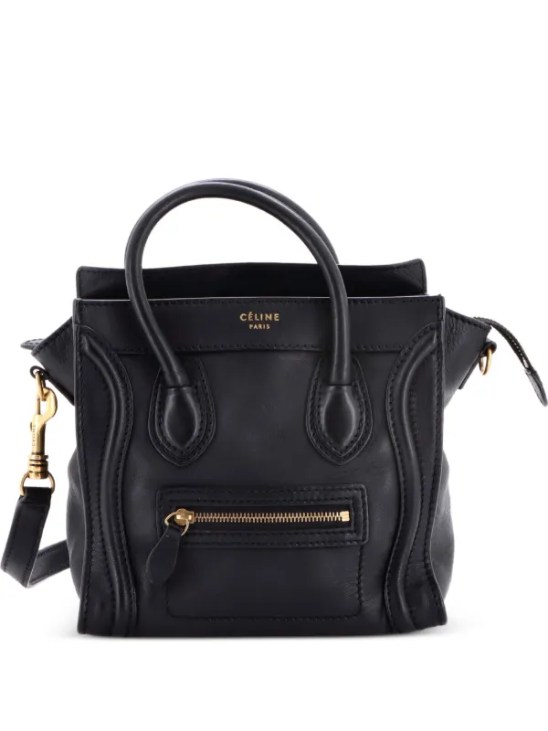 Celine Pre-owned Luggage Bag Smooth Leather Nano Crossbody Bag in Black