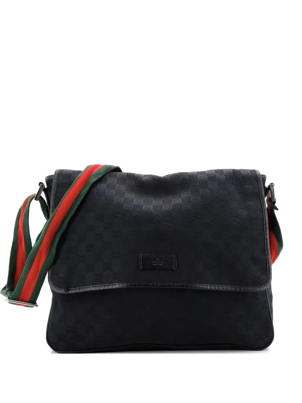 Gucci Pre-Owned Web Strap Flap Messenger GG Canvas Medium crossbody bag - Nero