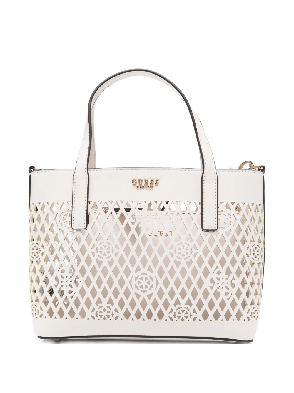 Guess Usa Mini Letty Laser-cut Tote Bag In Neutral