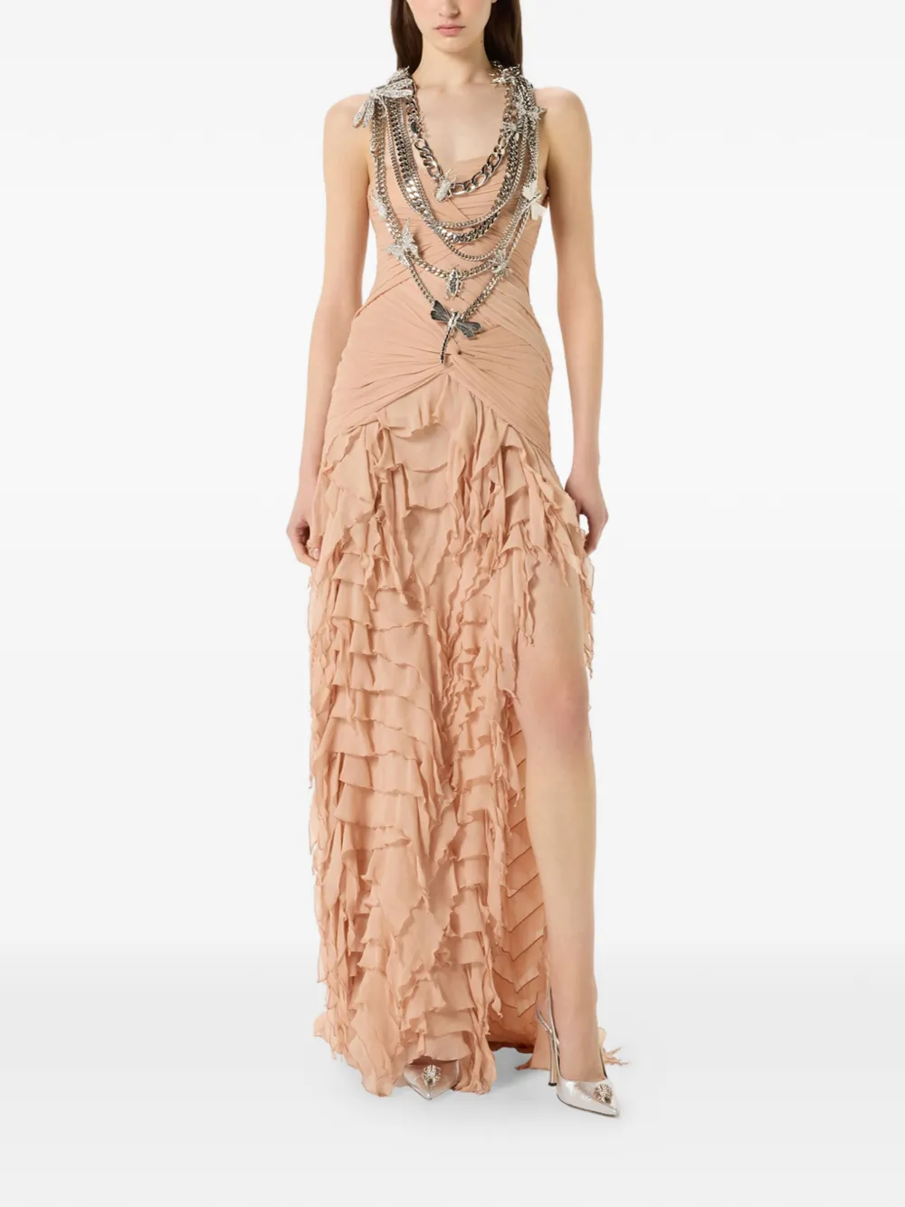 Blumarine Maxi-jurk met ruches Beige