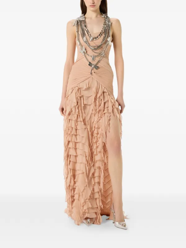 bluemarine ruffled silk long dress Ruffle cotton and silk maxi dress in pink - Blumarine