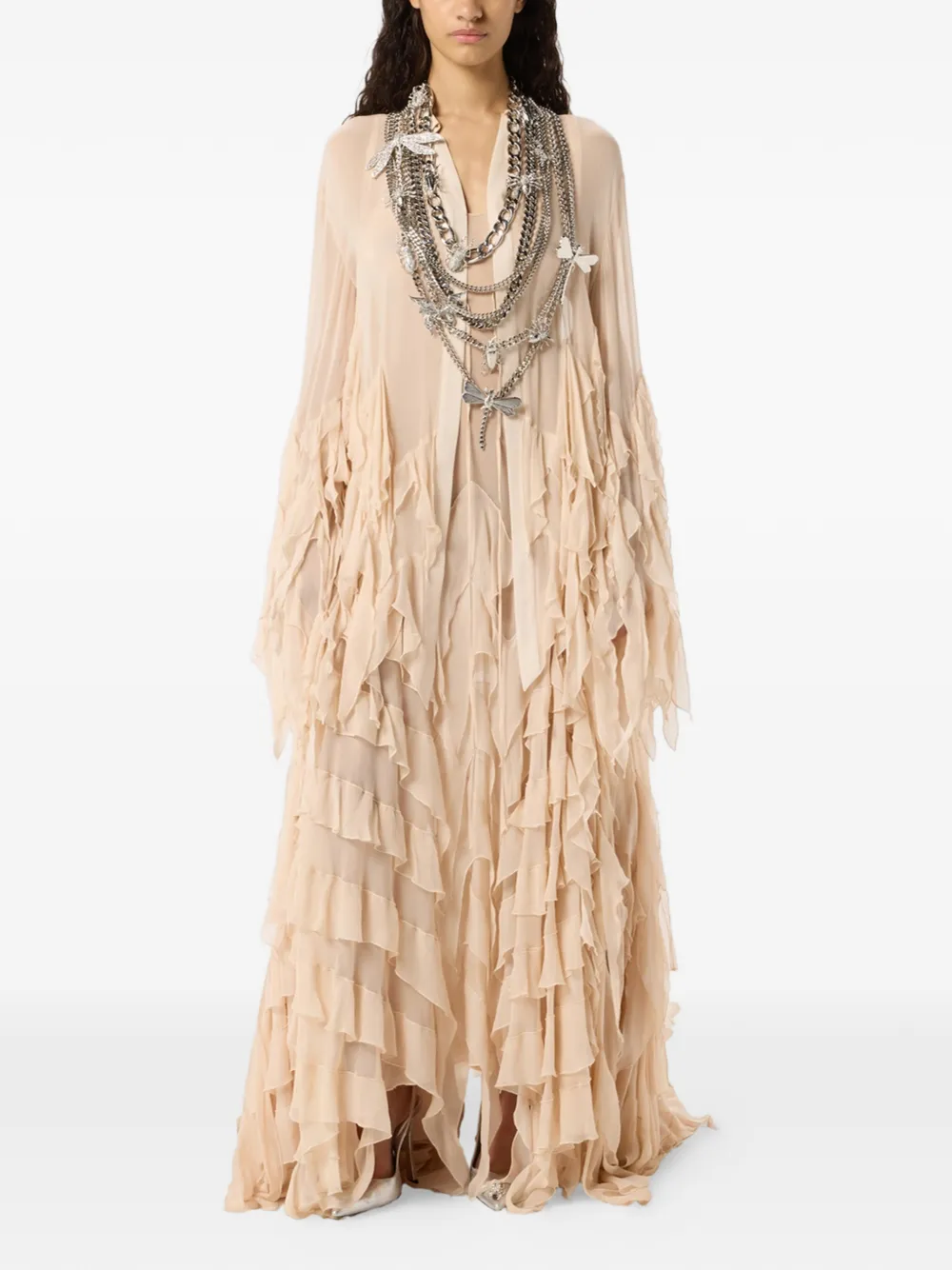 Blumarine Maxi-jurk met ruches Beige