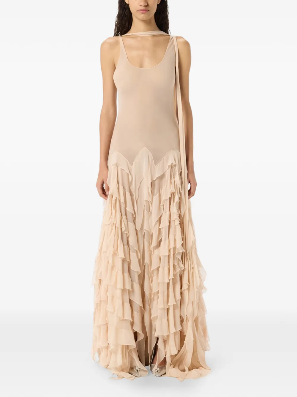 Blumarine Maxi-jurk met ruches Beige