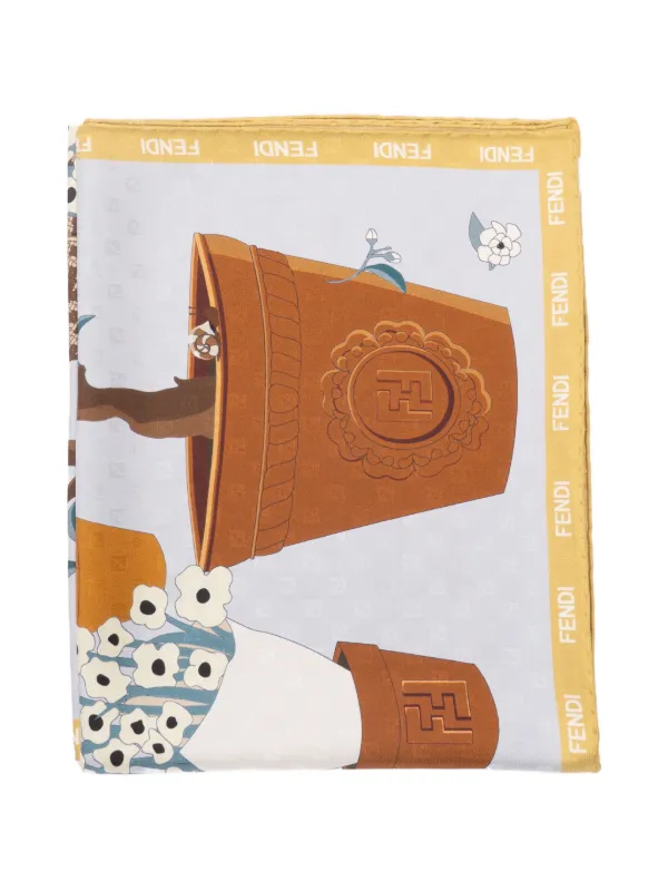 Fendi Gardening Silk Foulard in Blue