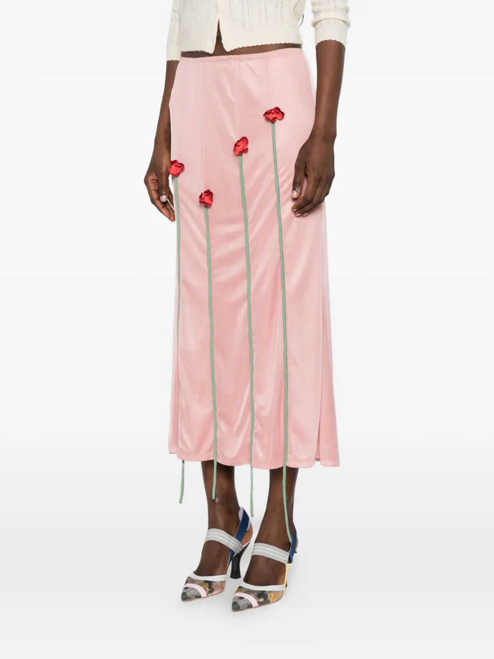 Moschino Midi-rok met bloemenapplicatie Roze