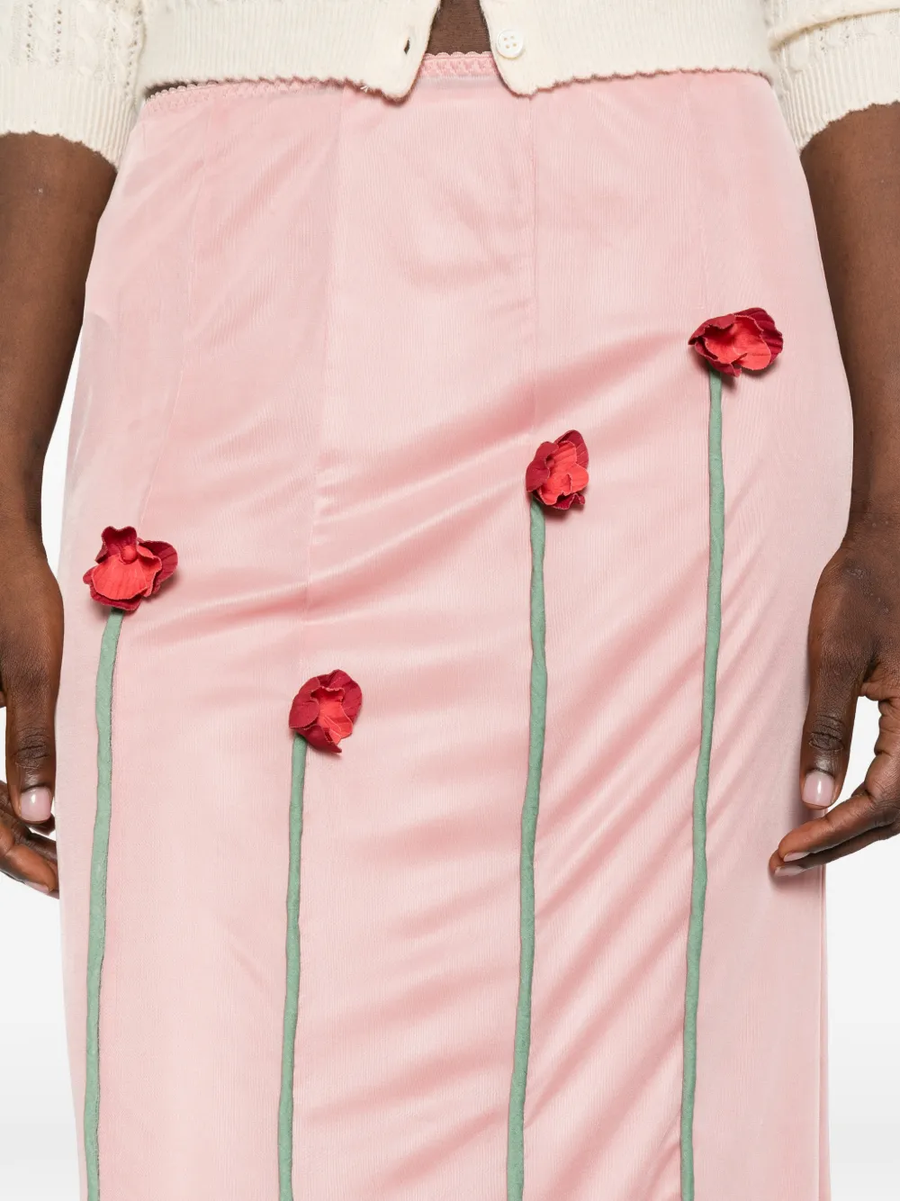 Moschino Midi-rok met bloemenapplicatie Roze