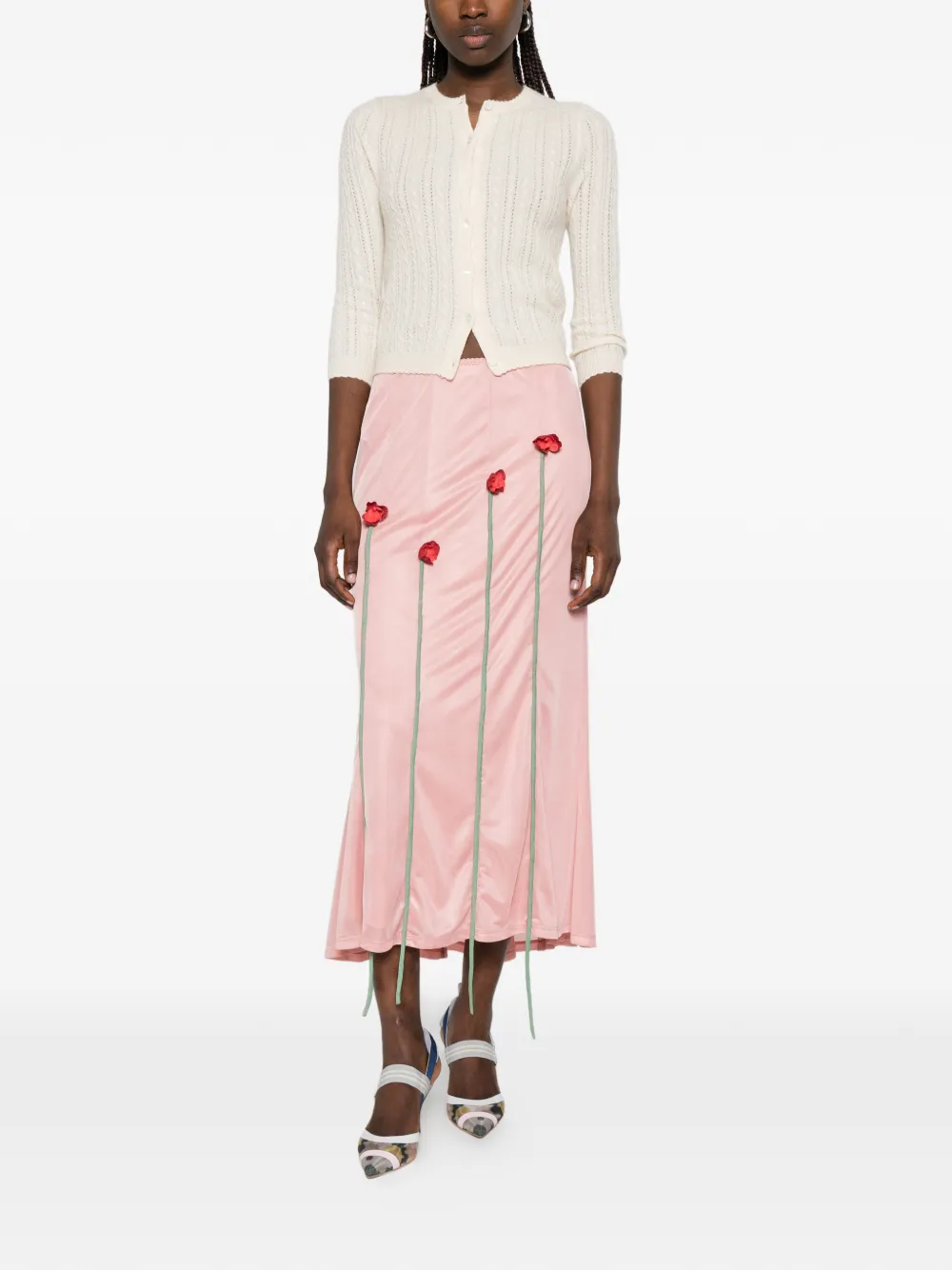 Moschino Midi-rok met bloemenapplicatie Roze