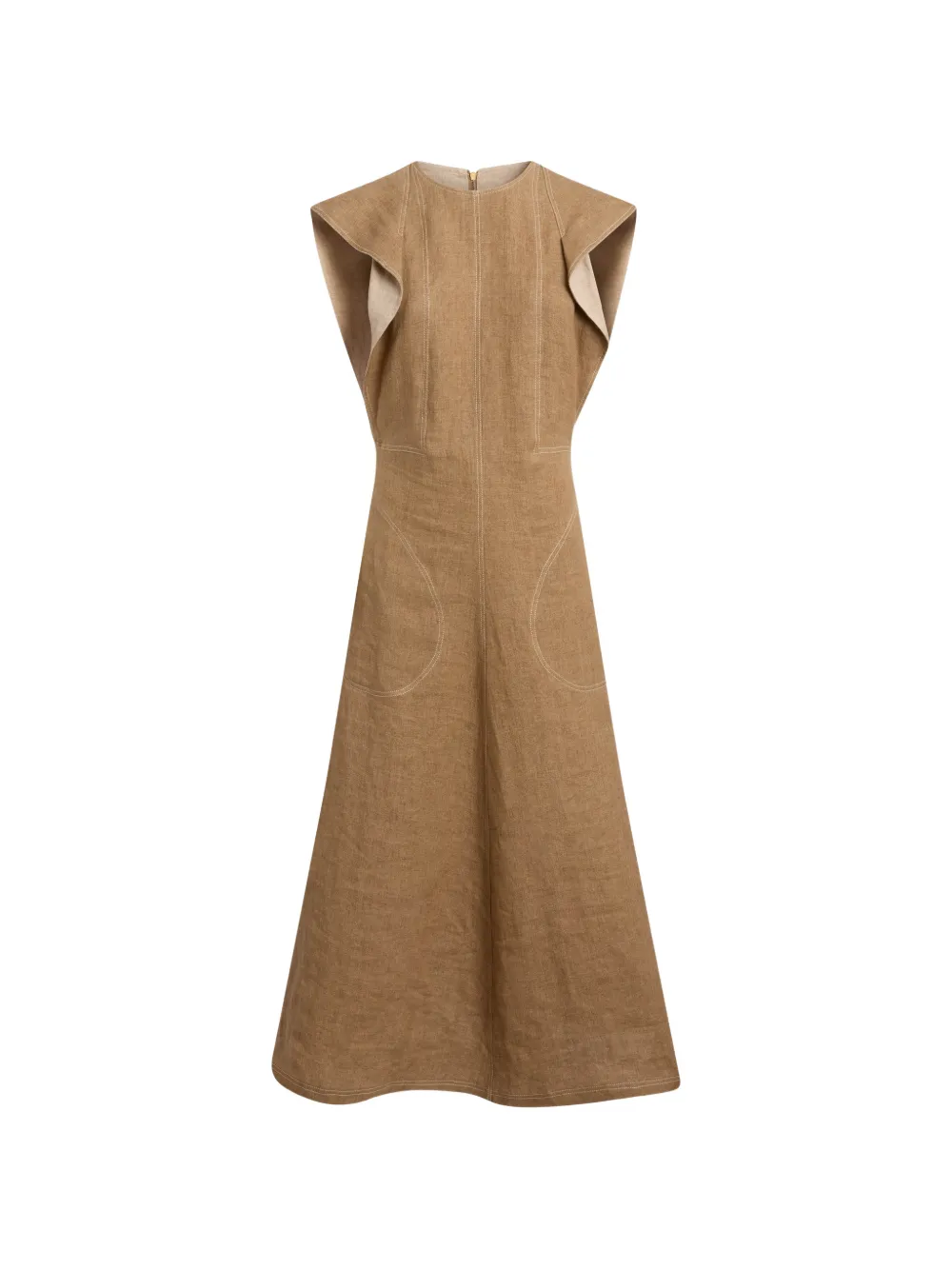 Moschino contrast-stitch ruffled midi dress - Marrone