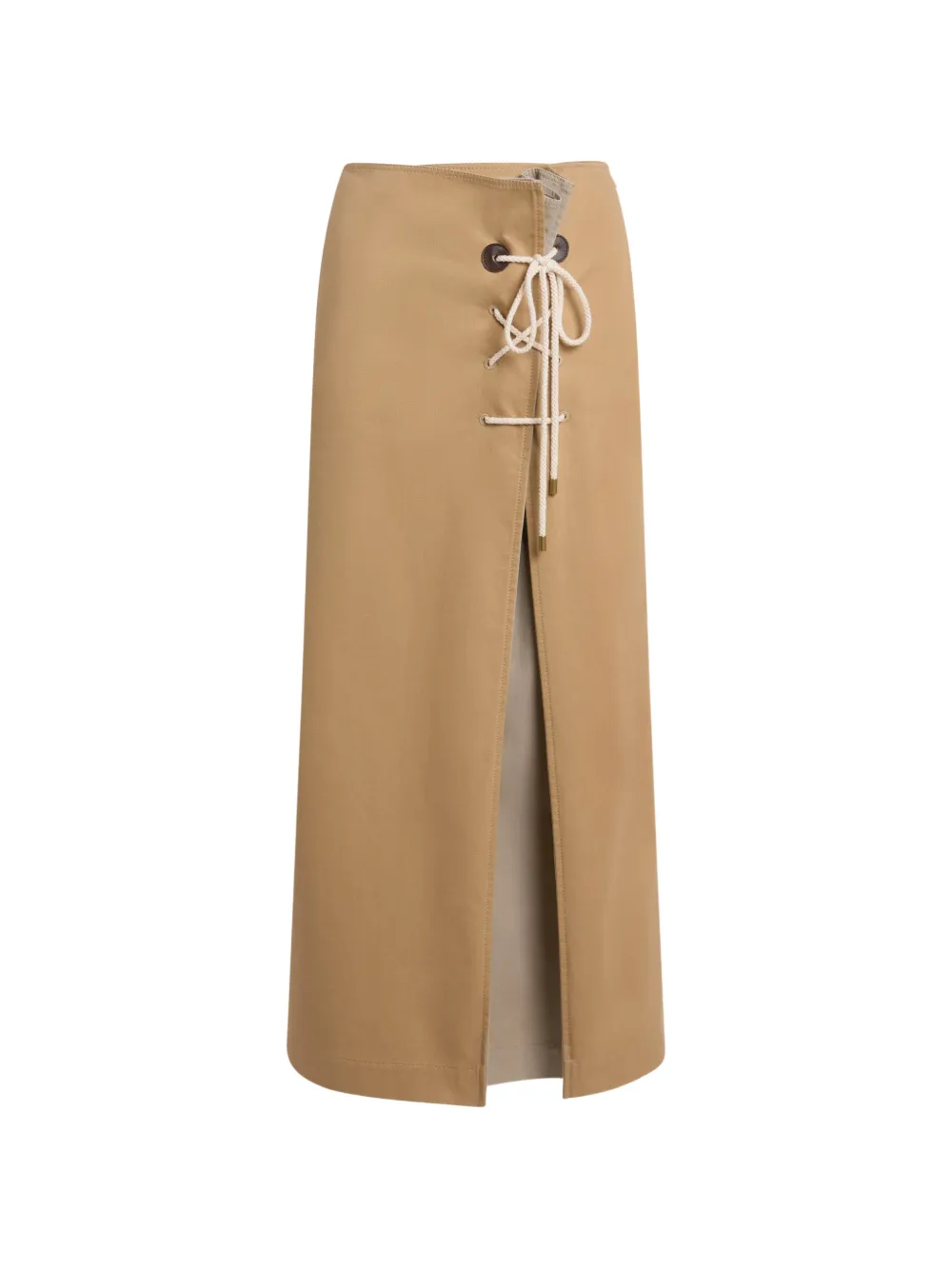 Moschino lace-up slit-detail cotton midi gabardine skirt - Nude